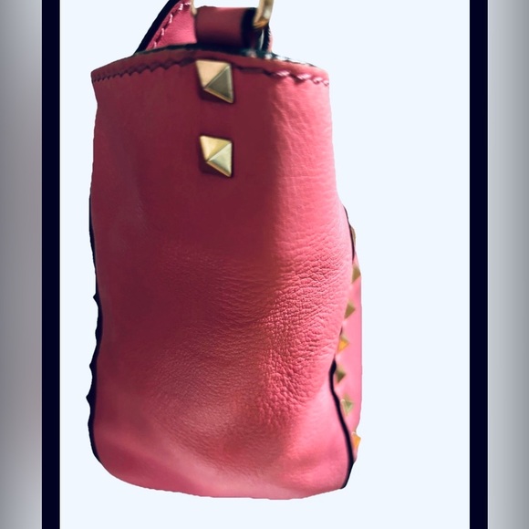 Valentino Garavani Rockstud Small Tote Pink Leather Shoulder Bag Gold Studs - Picture 3 of 10